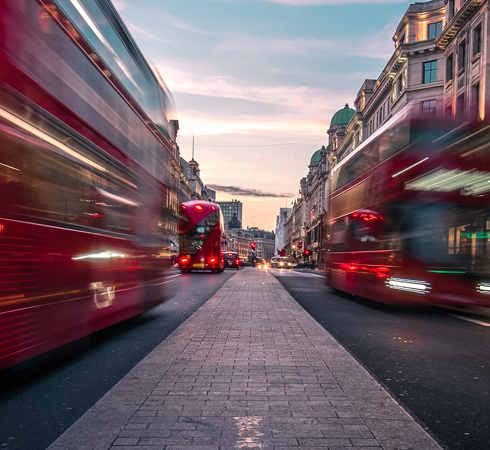 A road with buses